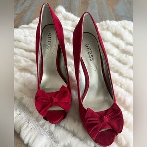 Guess Red Bow Peep Toe Heels